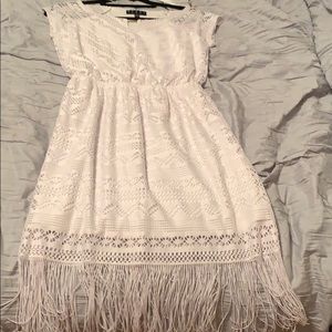 Fringe Hem White Dress